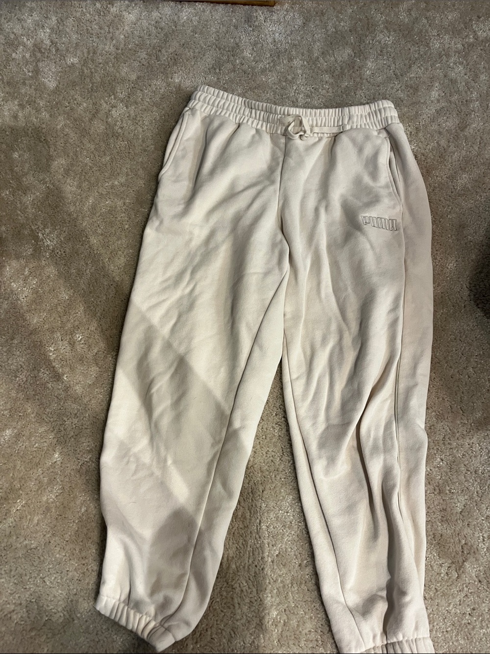 Puma Men's Cream Sweatpants with Drawstring Waist